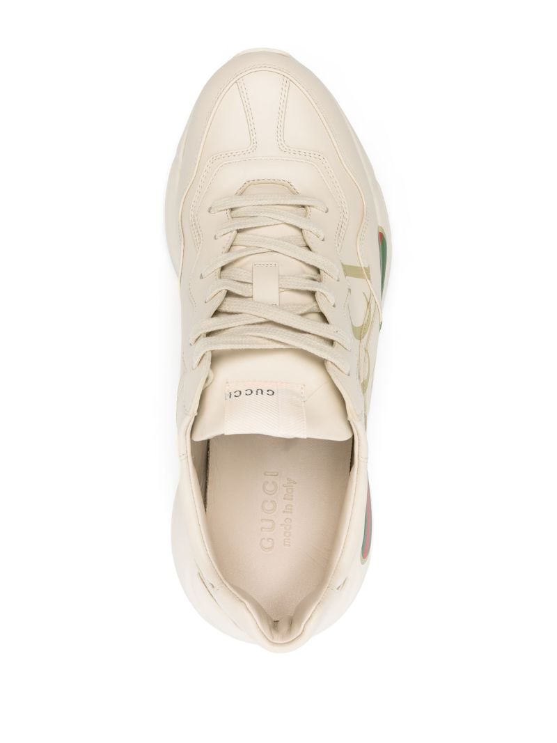 White Rhyton Fake Logo Leather Sneakers