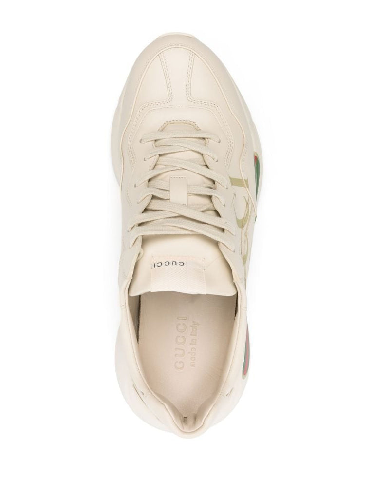 White Rhyton Fake Logo Leather Sneakers
