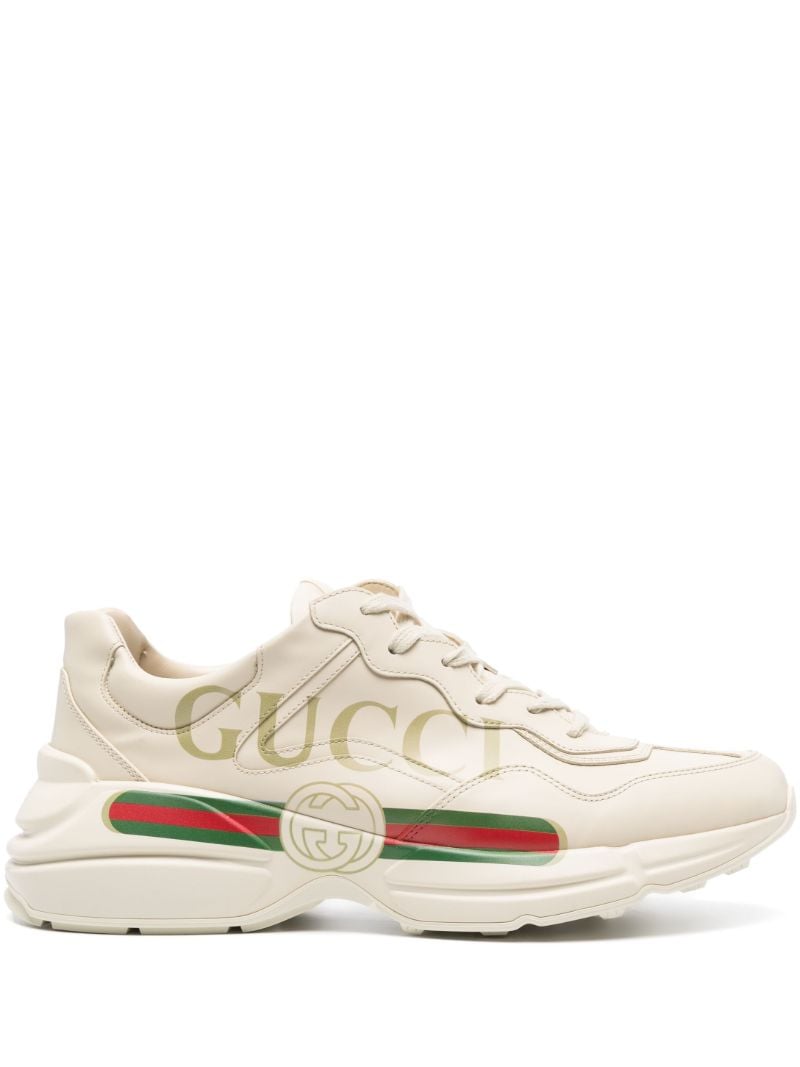White Rhyton Fake Logo Leather Sneakers