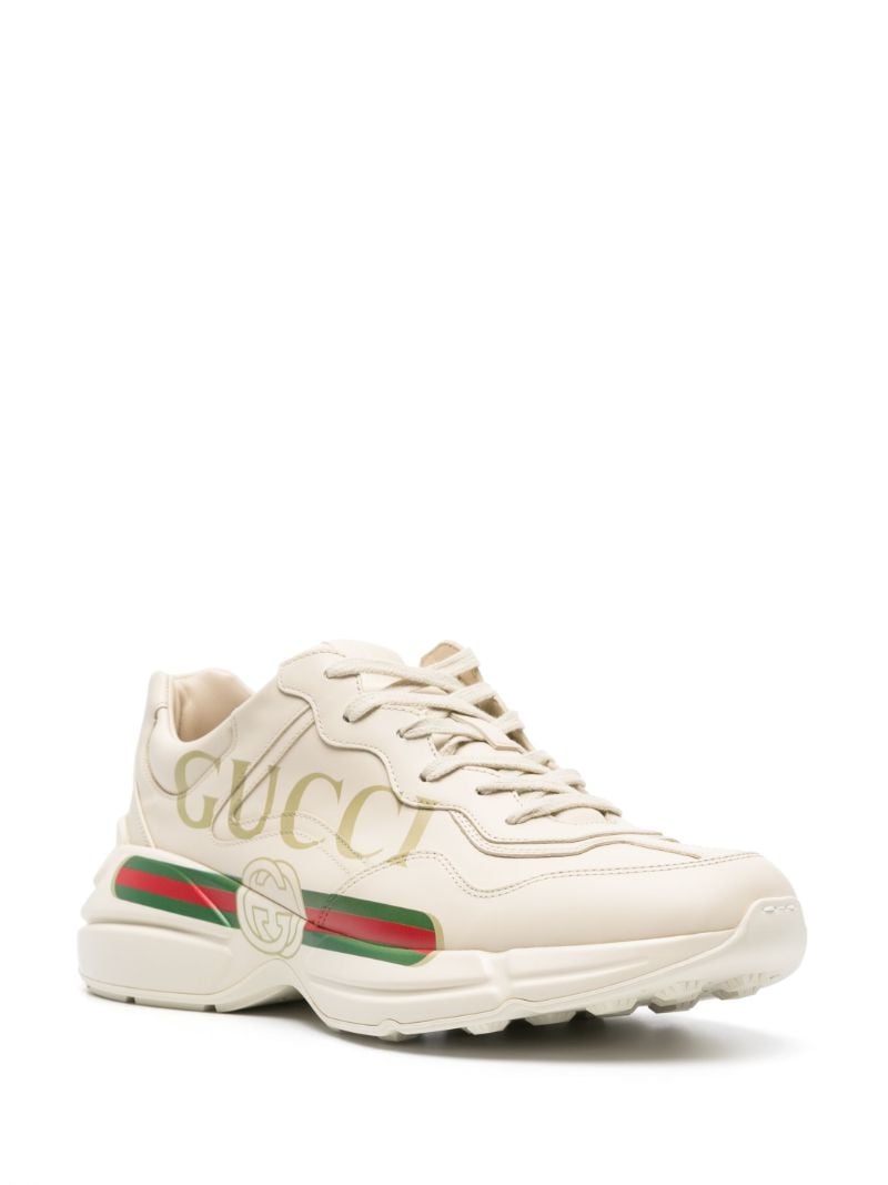 White Rhyton Fake Logo Leather Sneakers
