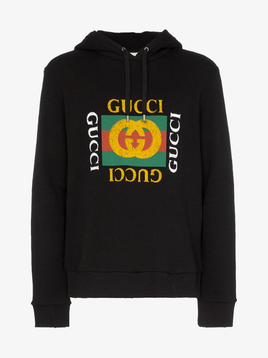 Black Logo Cotton Hoodie
