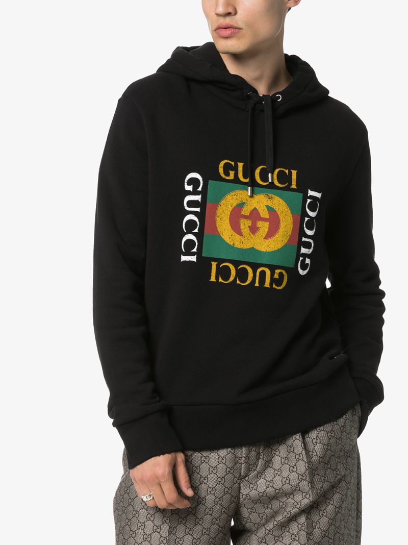 Black Logo Cotton Hoodie