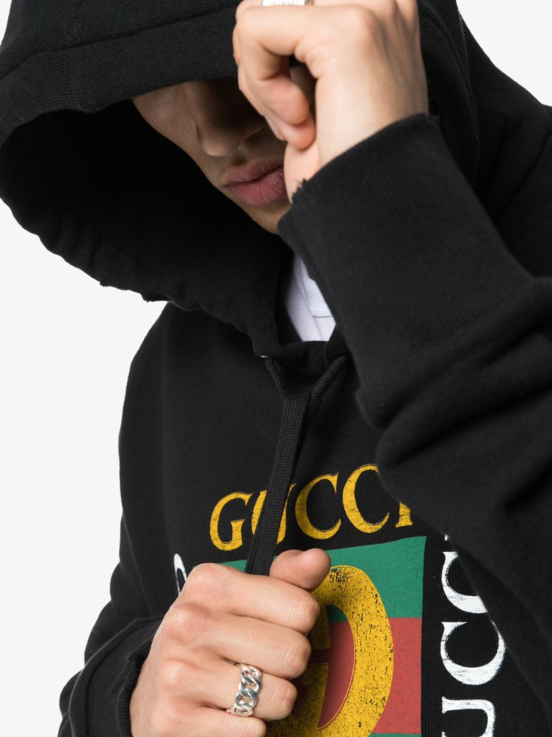 Black Logo Cotton Hoodie