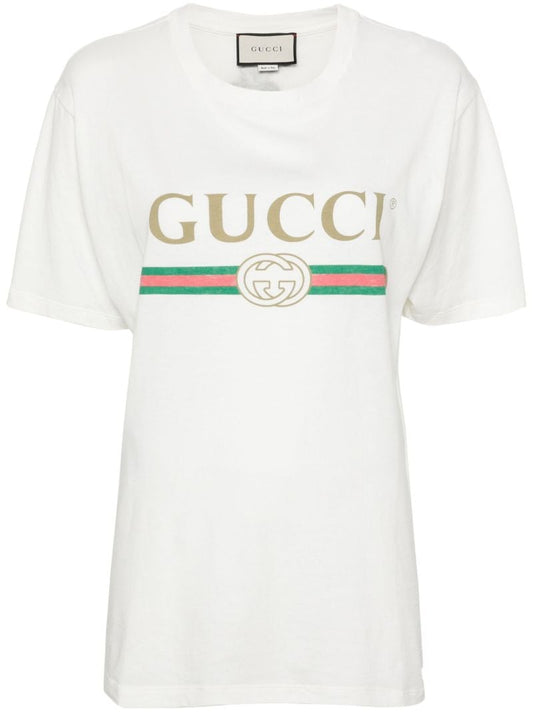 White Fake Logo Cotton T-shirt