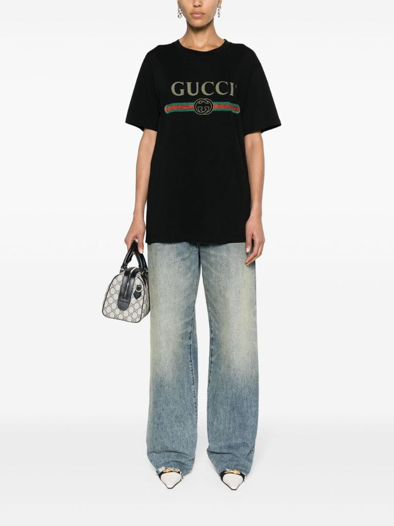 Black Fake Logo Cotton T-shirt