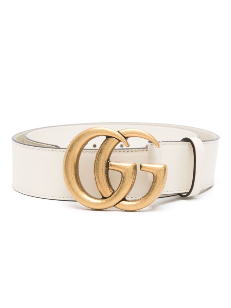 White Gg Marmont Leather Belt