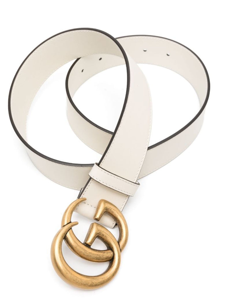 White Gg Marmont Leather Belt