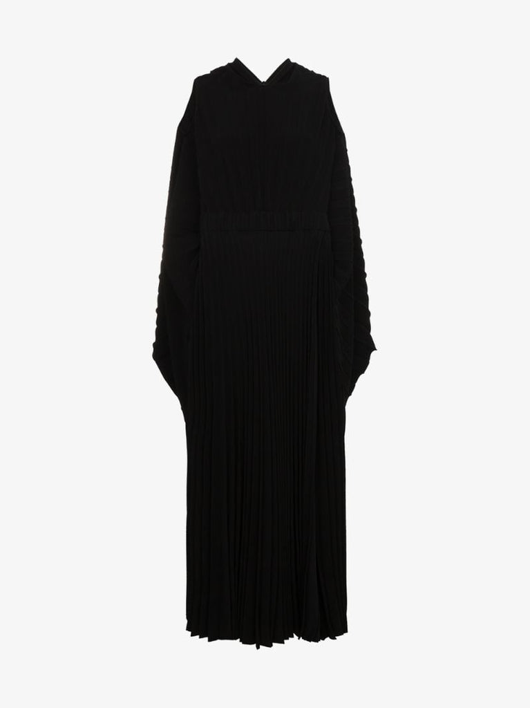 Black Pleated Cape Dress