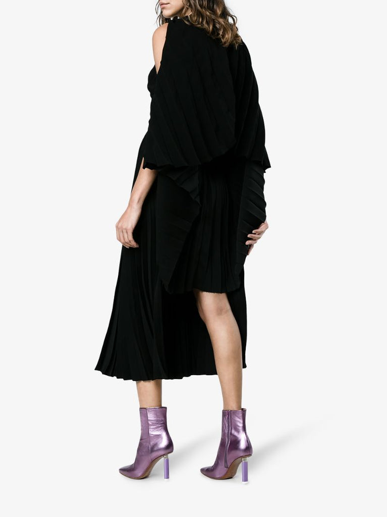 Black Pleated Cape Dress