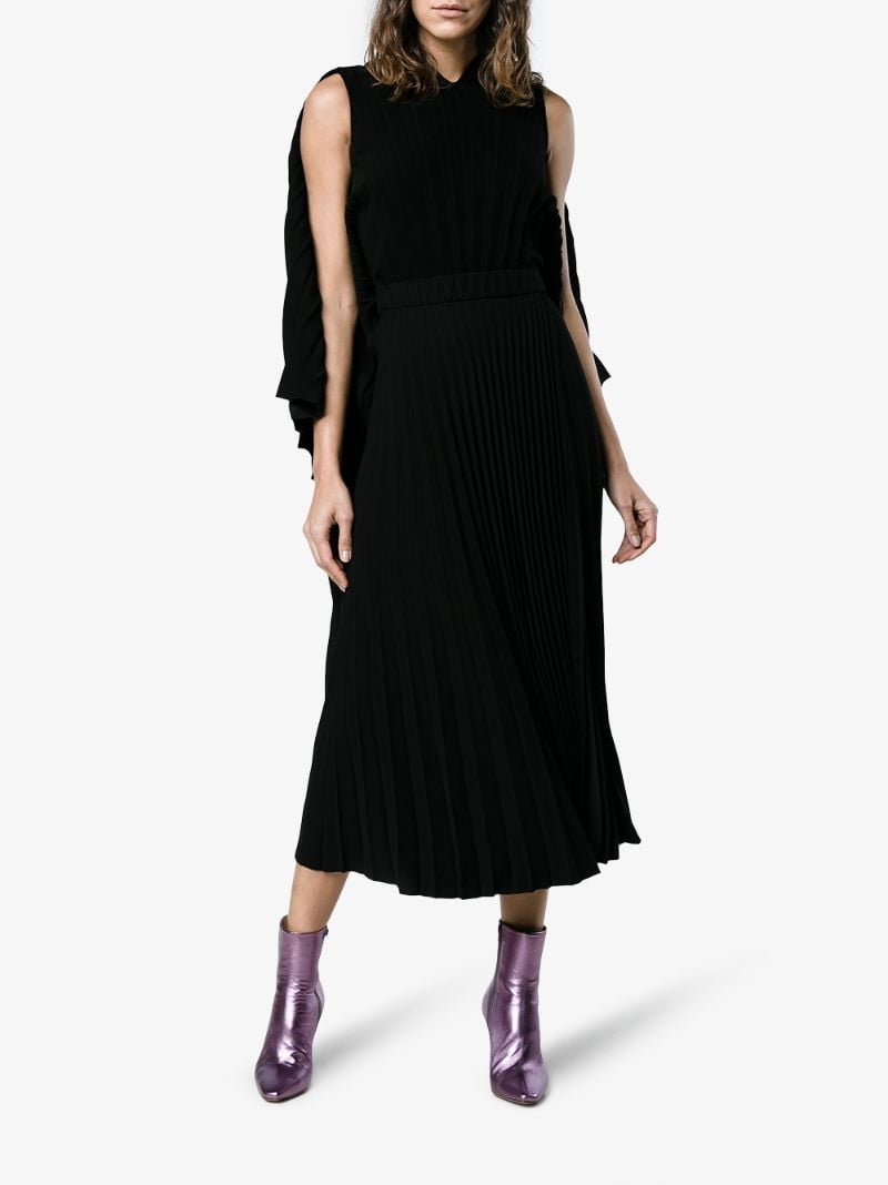 Black Pleated Cape Dress