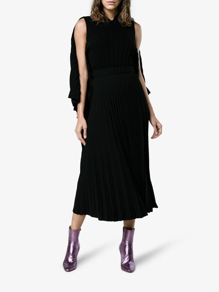 Black Pleated Cape Dress
