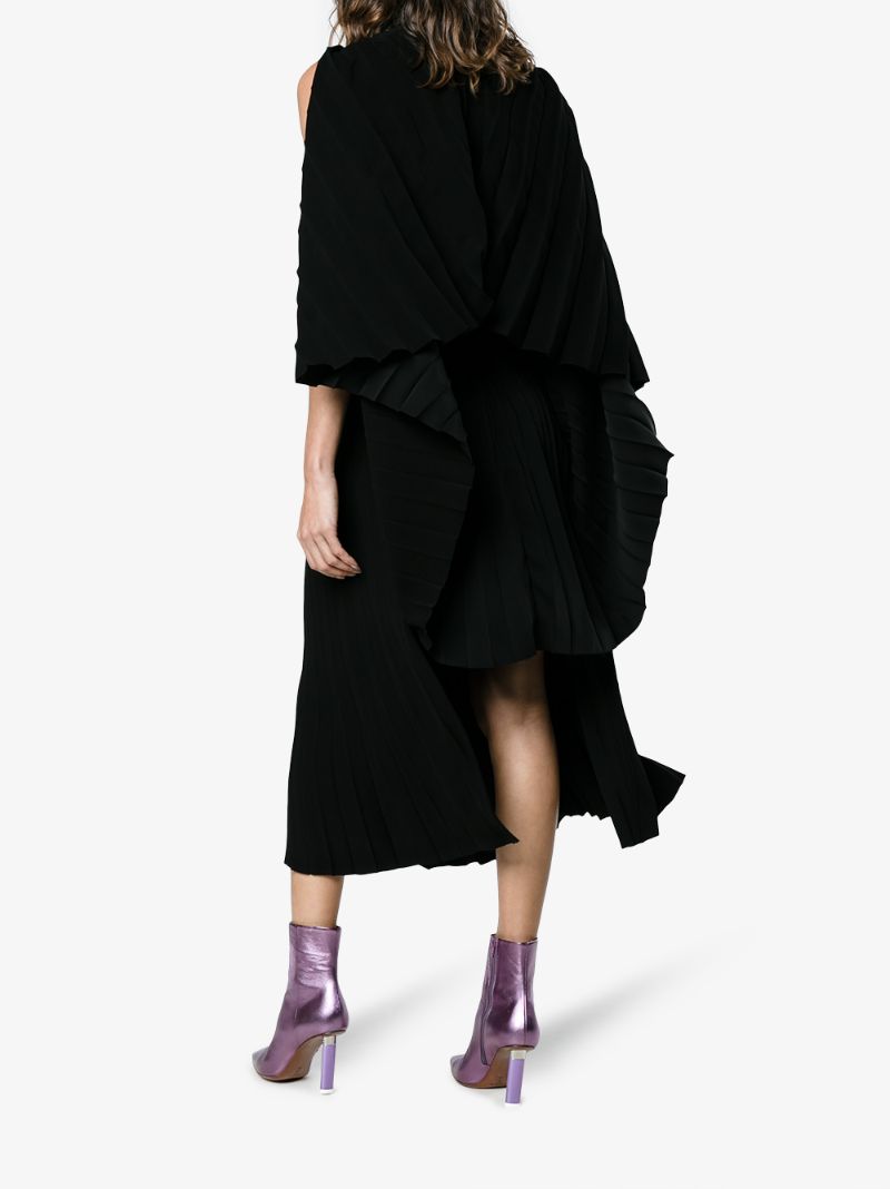 Black Pleated Cape Dress
