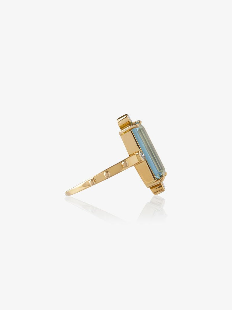 18k Yellow Gold Crossroads Aquamarine and Diamond Ring