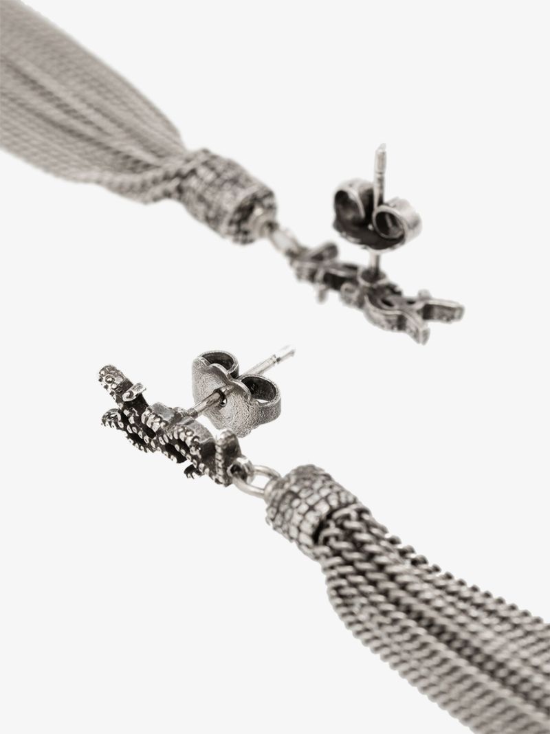 Silver-tone Chain Drop Logo Earrings