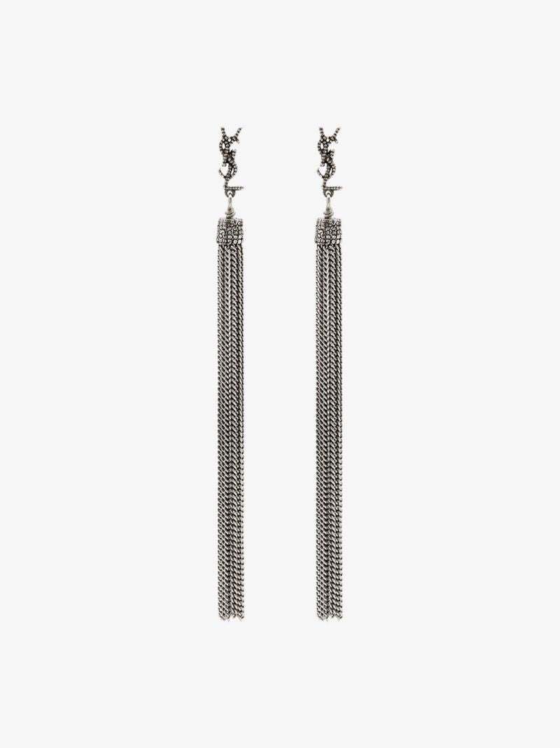 Silver-tone Chain Drop Logo Earrings