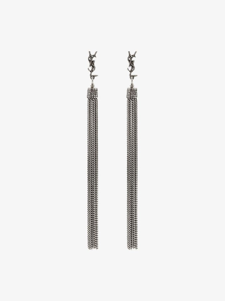 Silver-tone Chain Drop Logo Earrings