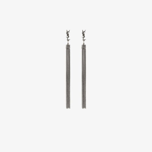 Silver-tone Chain Drop Logo Earrings