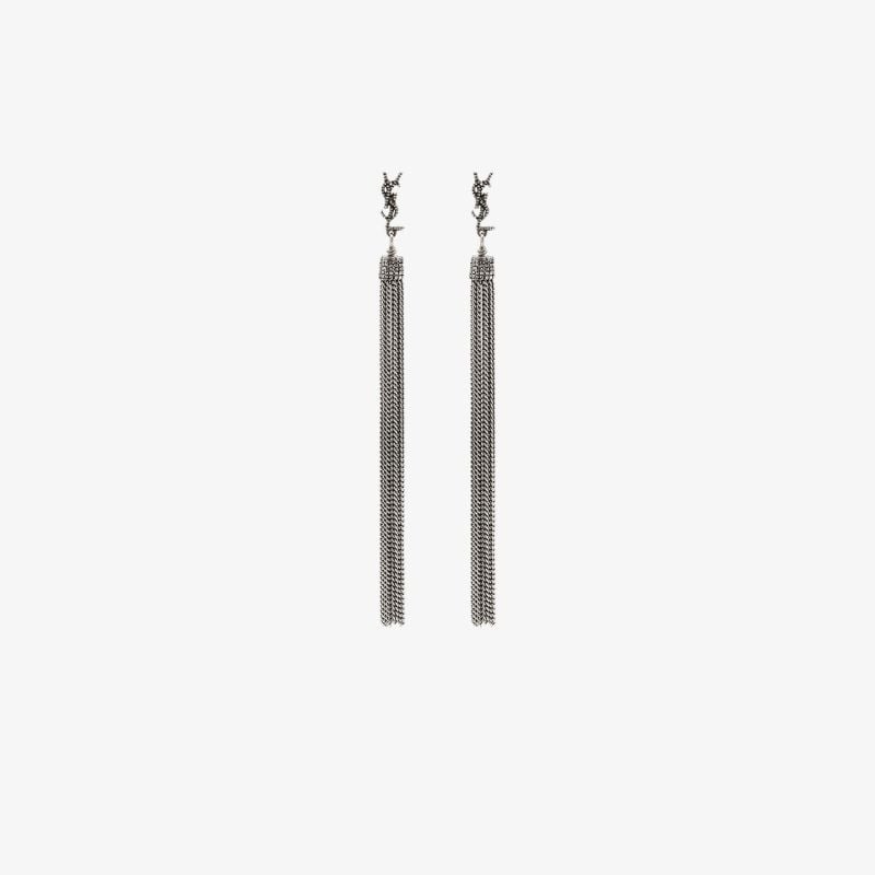 Silver-tone Chain Drop Logo Earrings