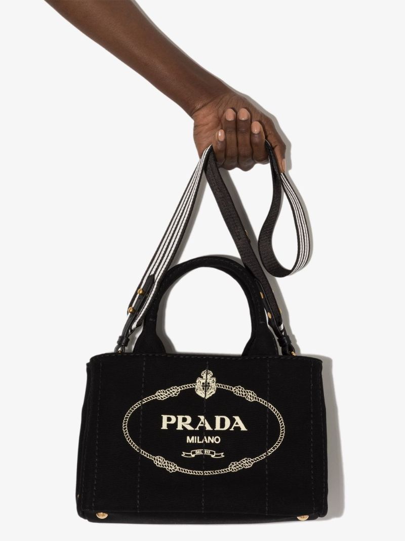 Black Small Logo Print Canvas Tote Bag