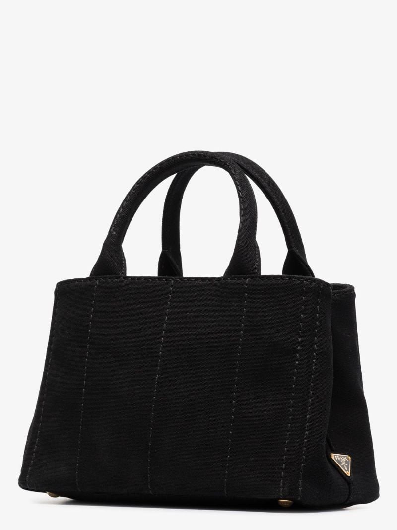 Black Small Logo Print Canvas Tote Bag