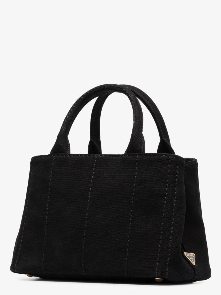 Black Small Logo Print Canvas Tote Bag