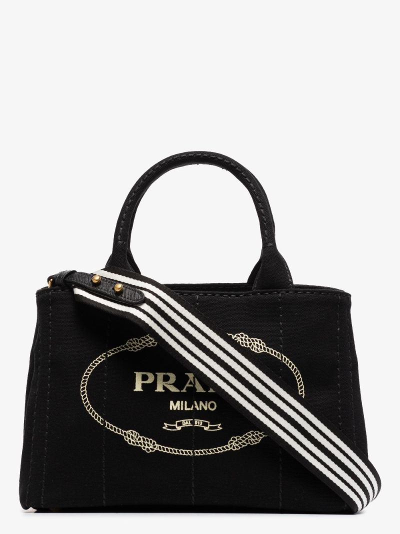 Black Small Logo Print Canvas Tote Bag