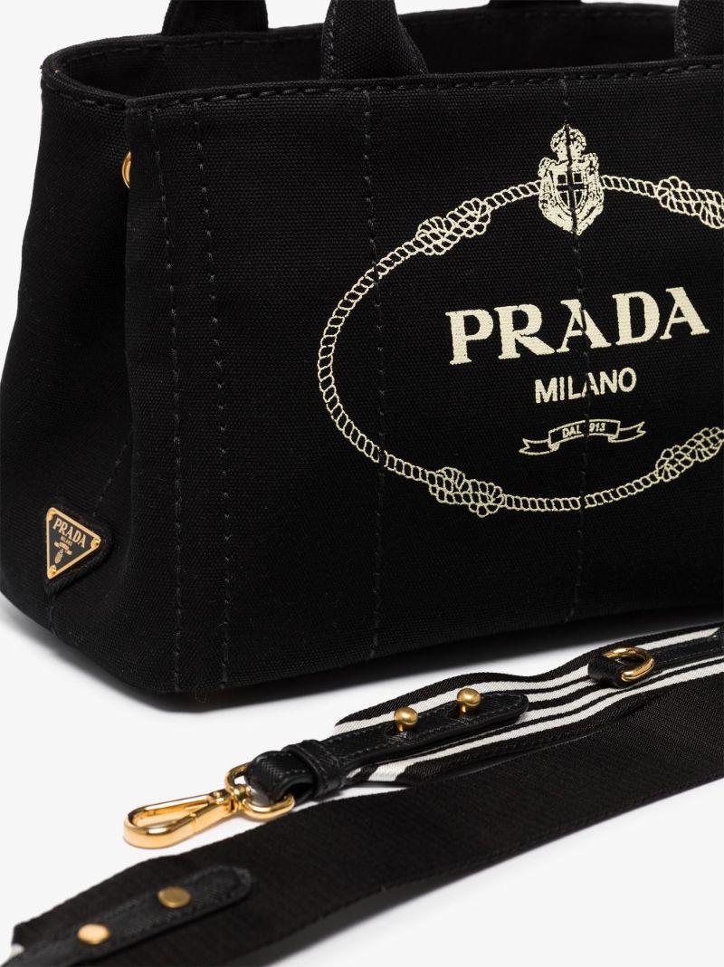 Black Small Logo Print Canvas Tote Bag