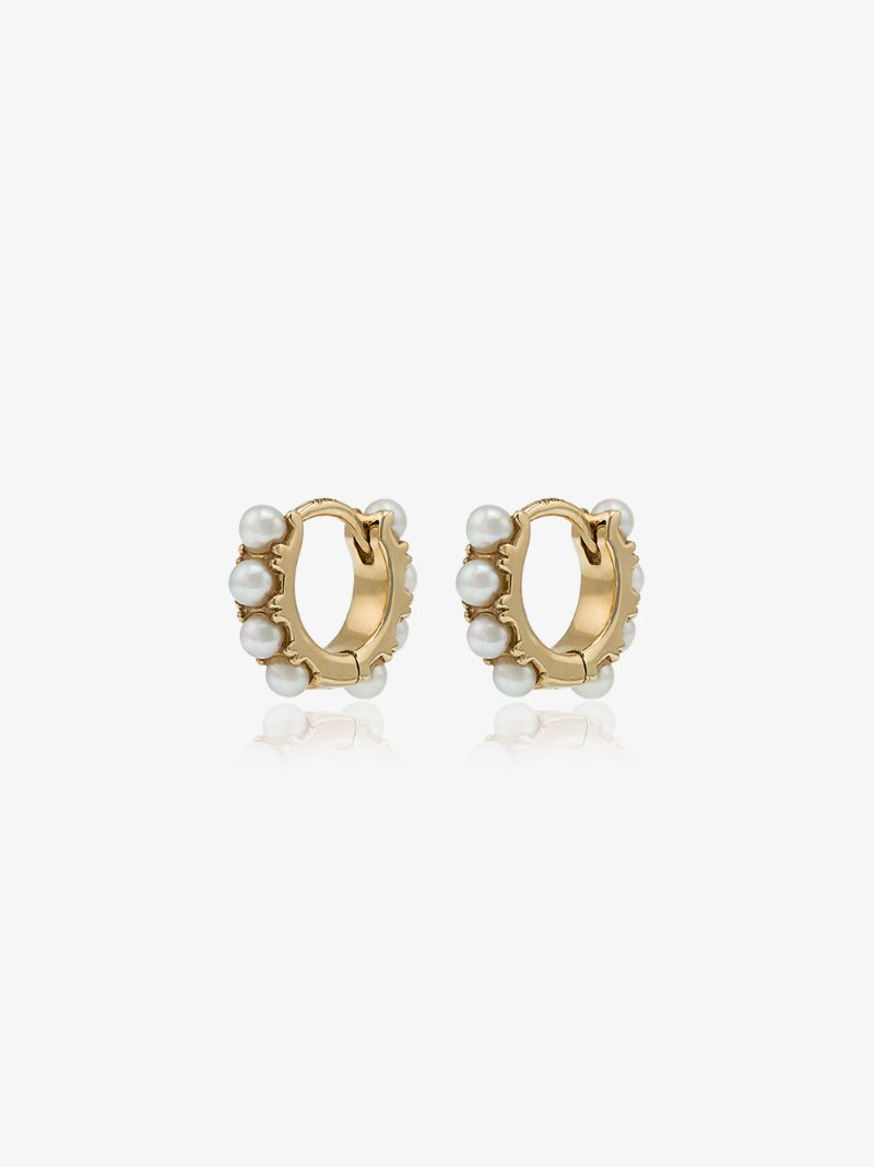 18k Yellow Gold Mini Pearl Hoop Earrings
