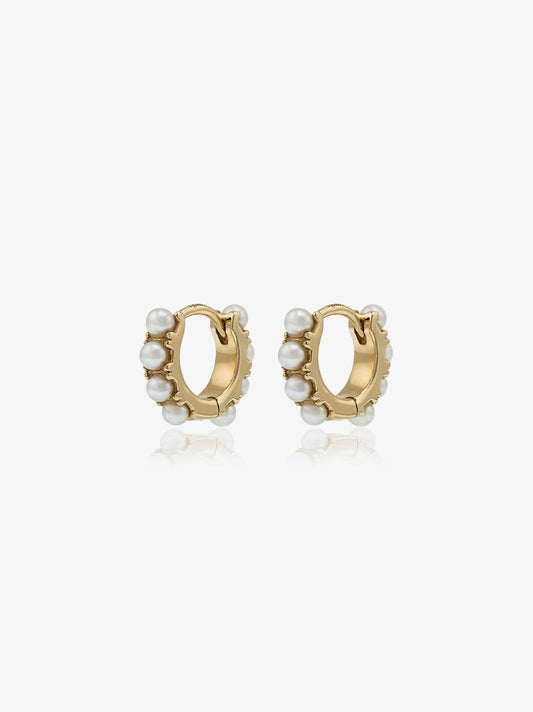 18k Yellow Gold Mini Pearl Hoop Earrings