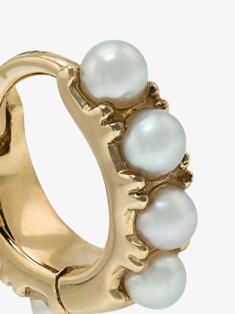 18k Yellow Gold Mini Pearl Hoop Earrings
