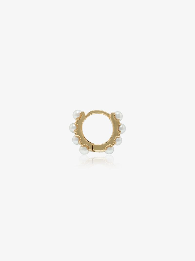 18k Yellow Gold Mini Pearl Hoop Earrings