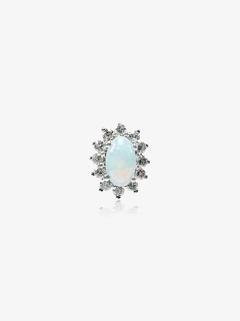 18k White Gold Diamond Opal Earring