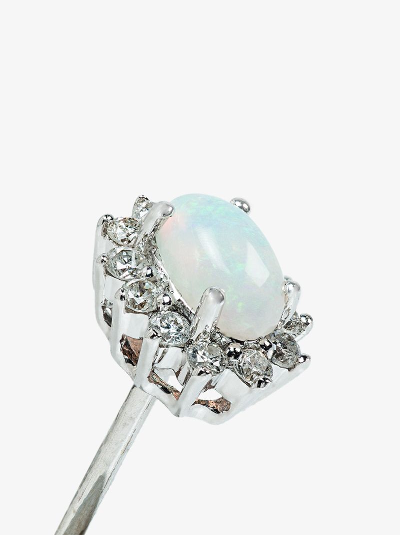 18k White Gold Diamond Opal Earring