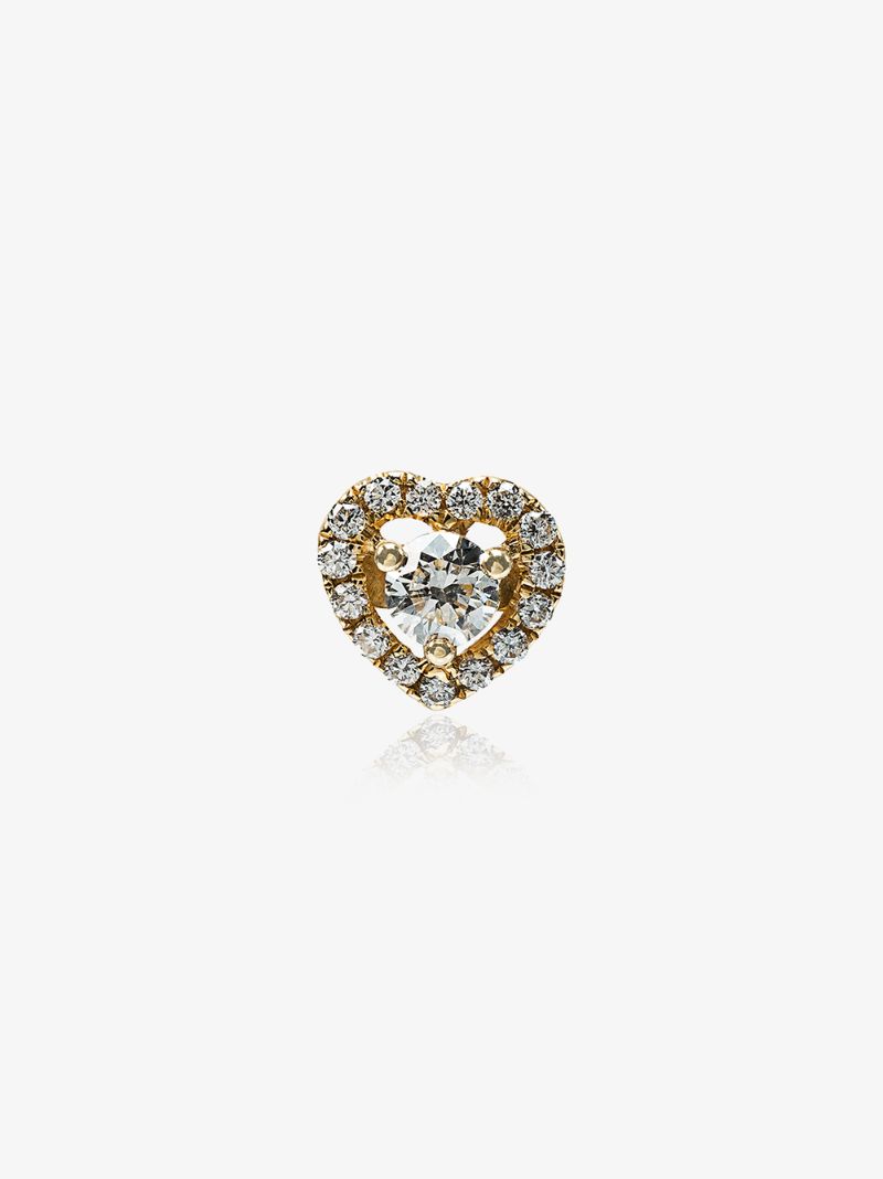 18k Yellow Gold Heart Diamond Stud Earring