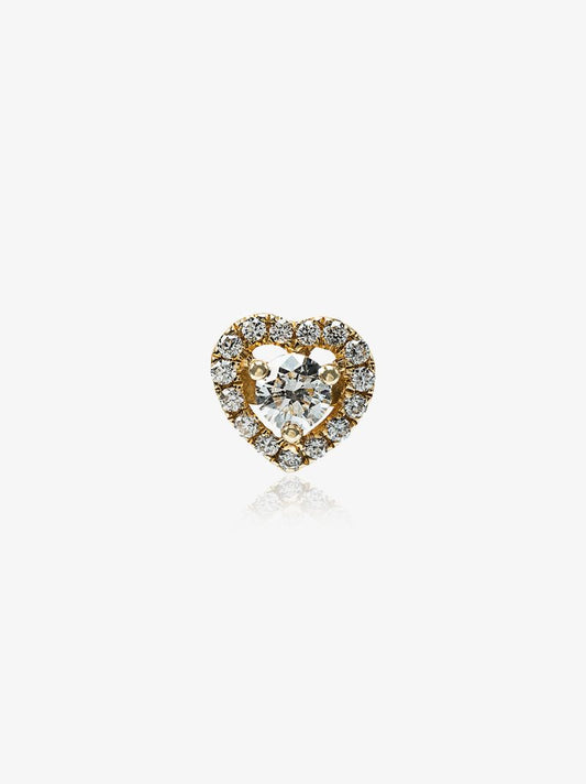 18k Yellow Gold Heart Diamond Stud Earring