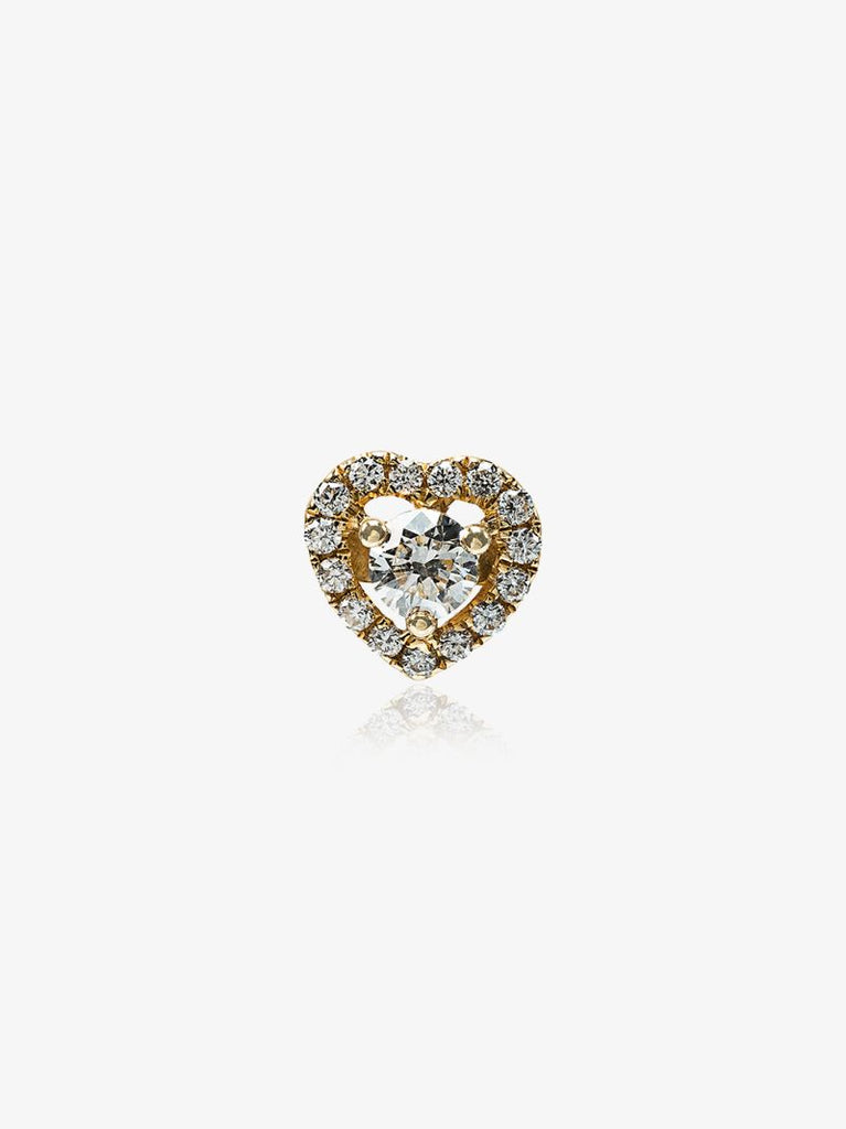 18k Yellow Gold Heart Diamond Stud Earring