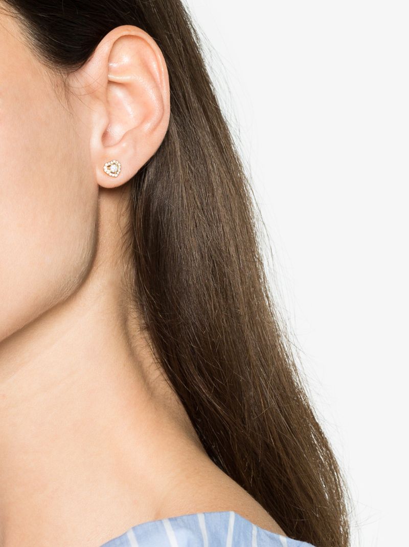 18k Yellow Gold Heart Diamond Stud Earring