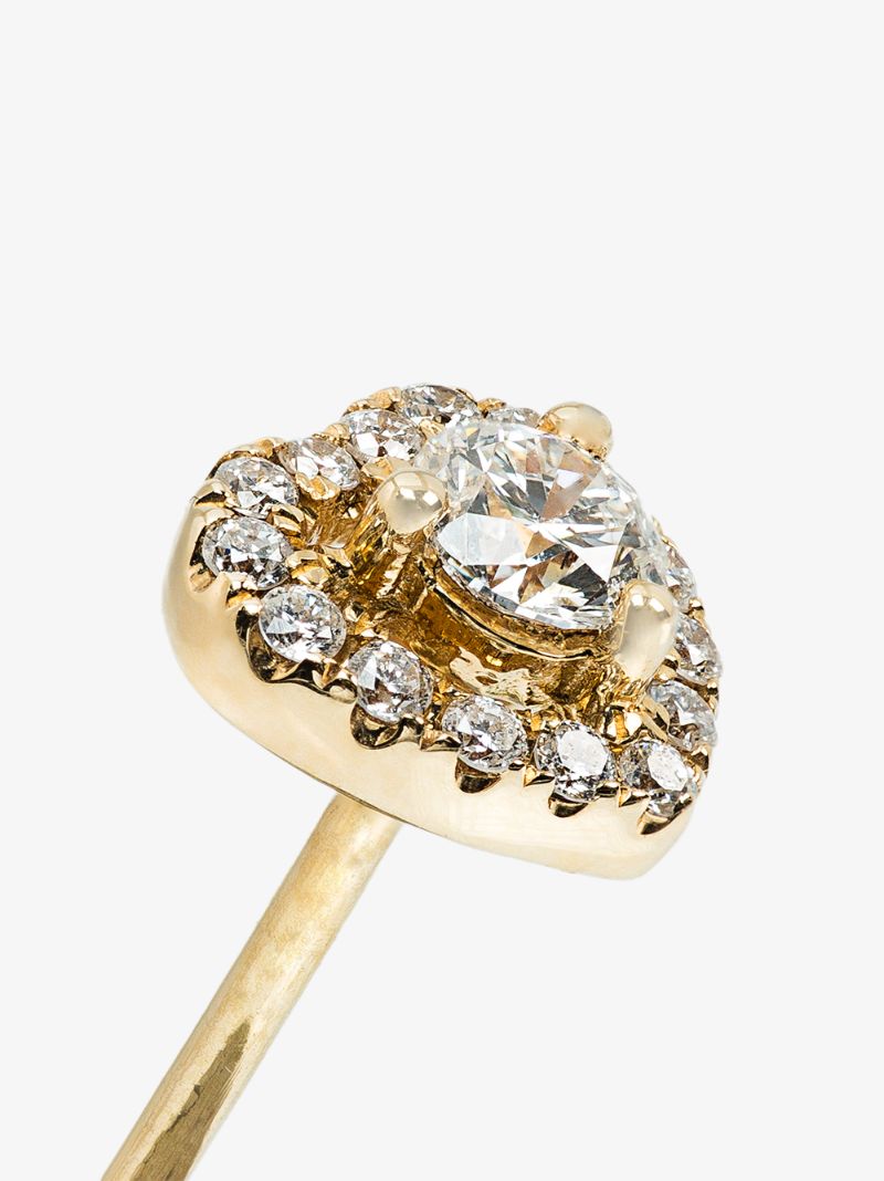 18k Yellow Gold Heart Diamond Stud Earring