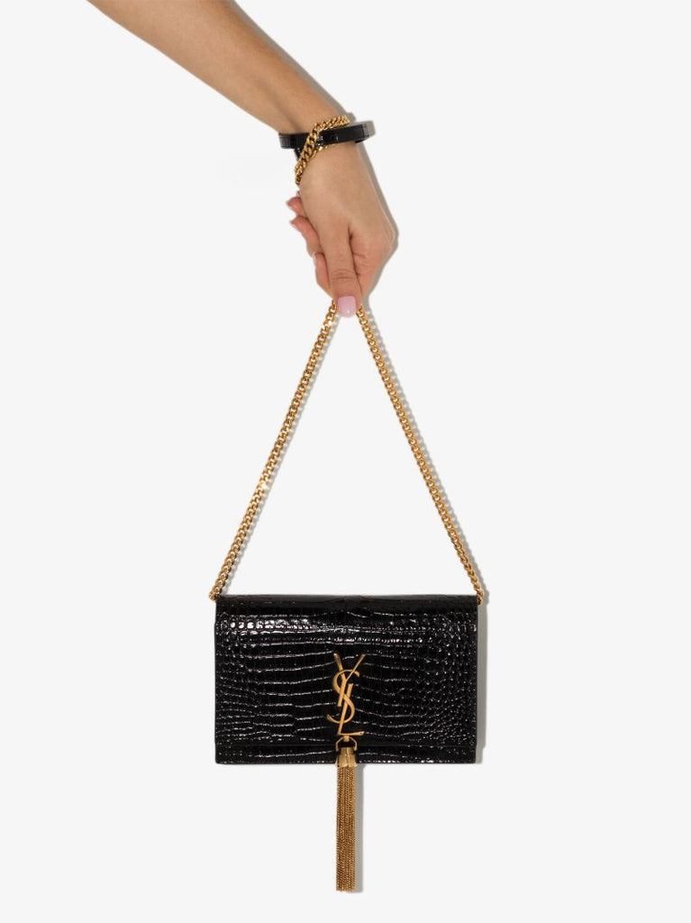 Black Kate Small Mock Croc Leather Shoulder Bag