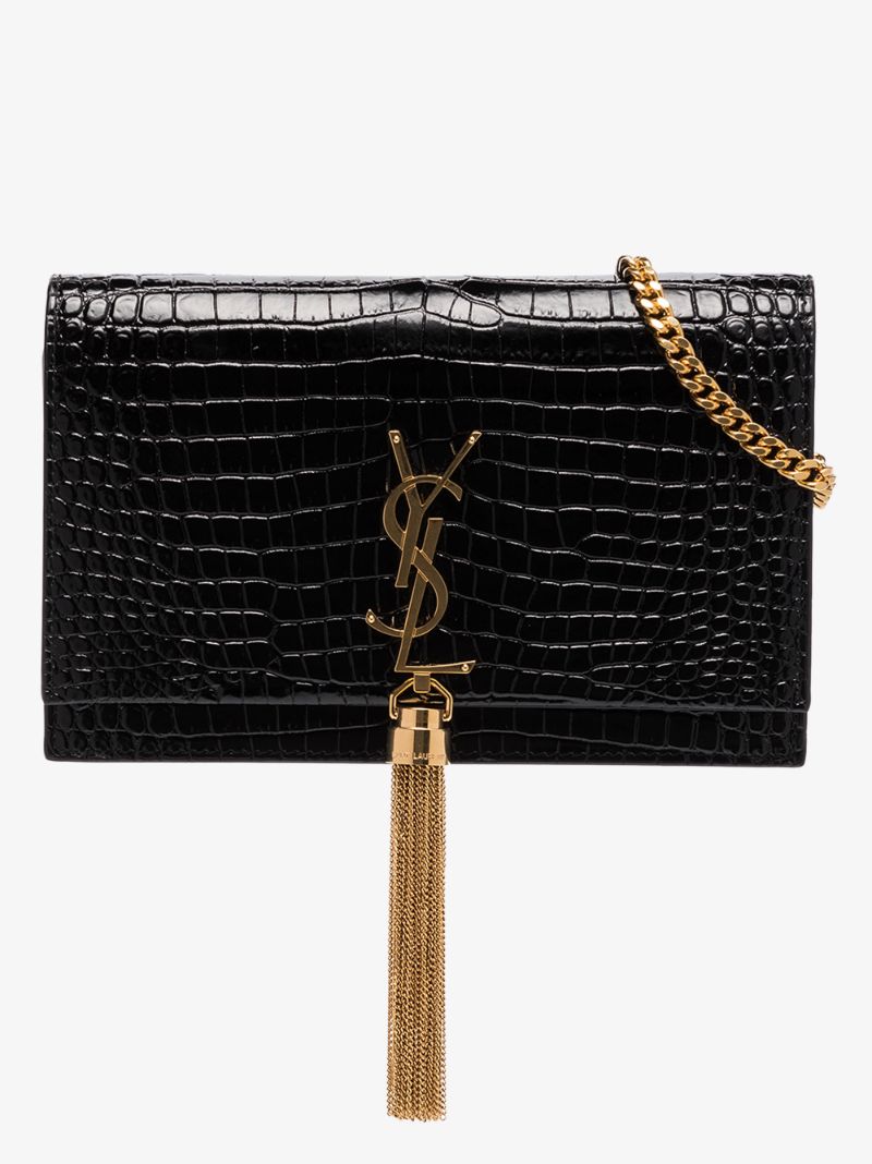 Black Kate Small Mock Croc Leather Shoulder Bag