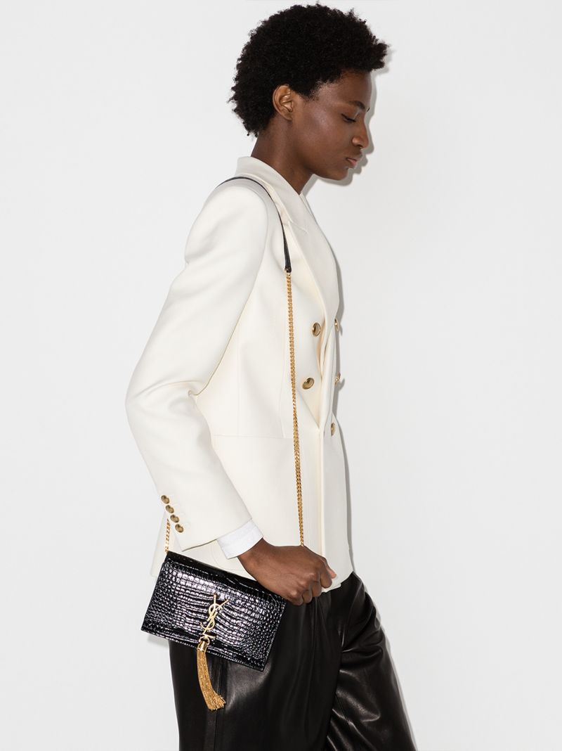 Black Kate Small Mock Croc Leather Shoulder Bag