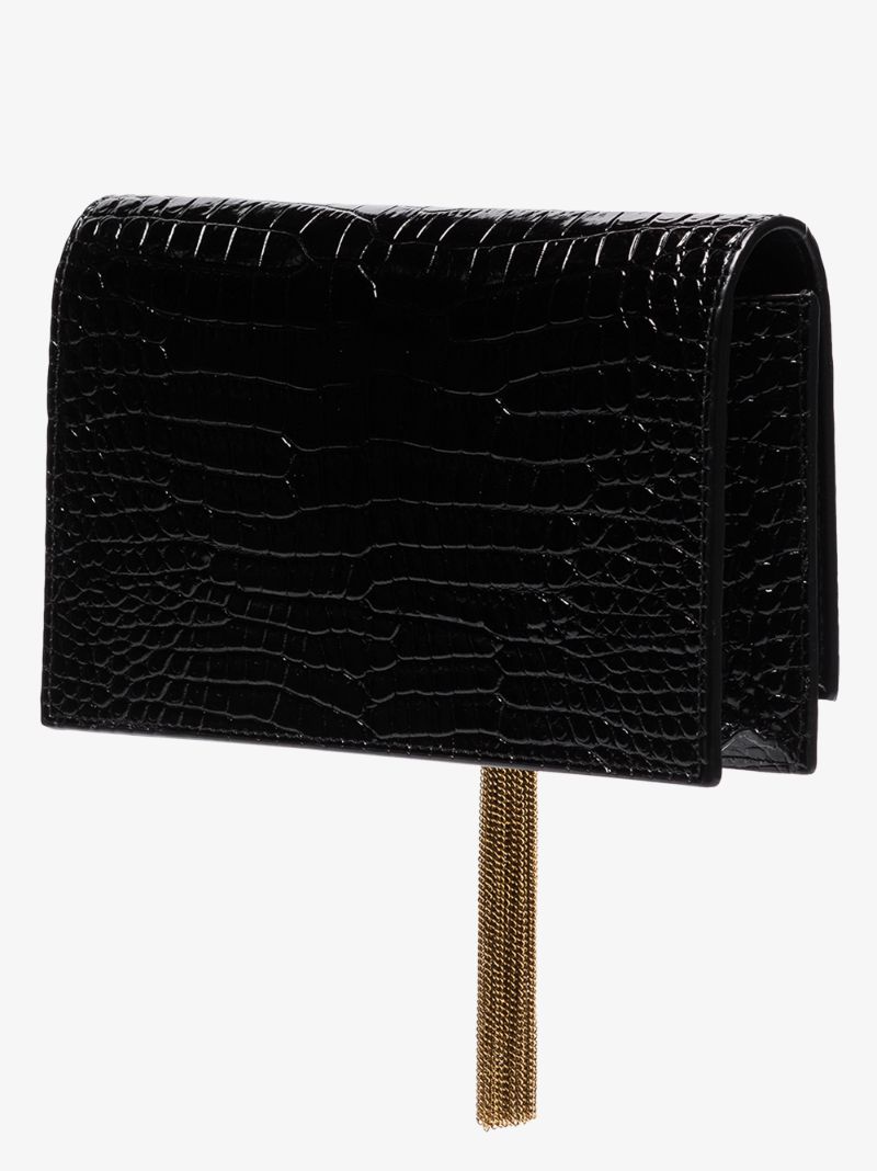 Black Kate Small Mock Croc Leather Shoulder Bag