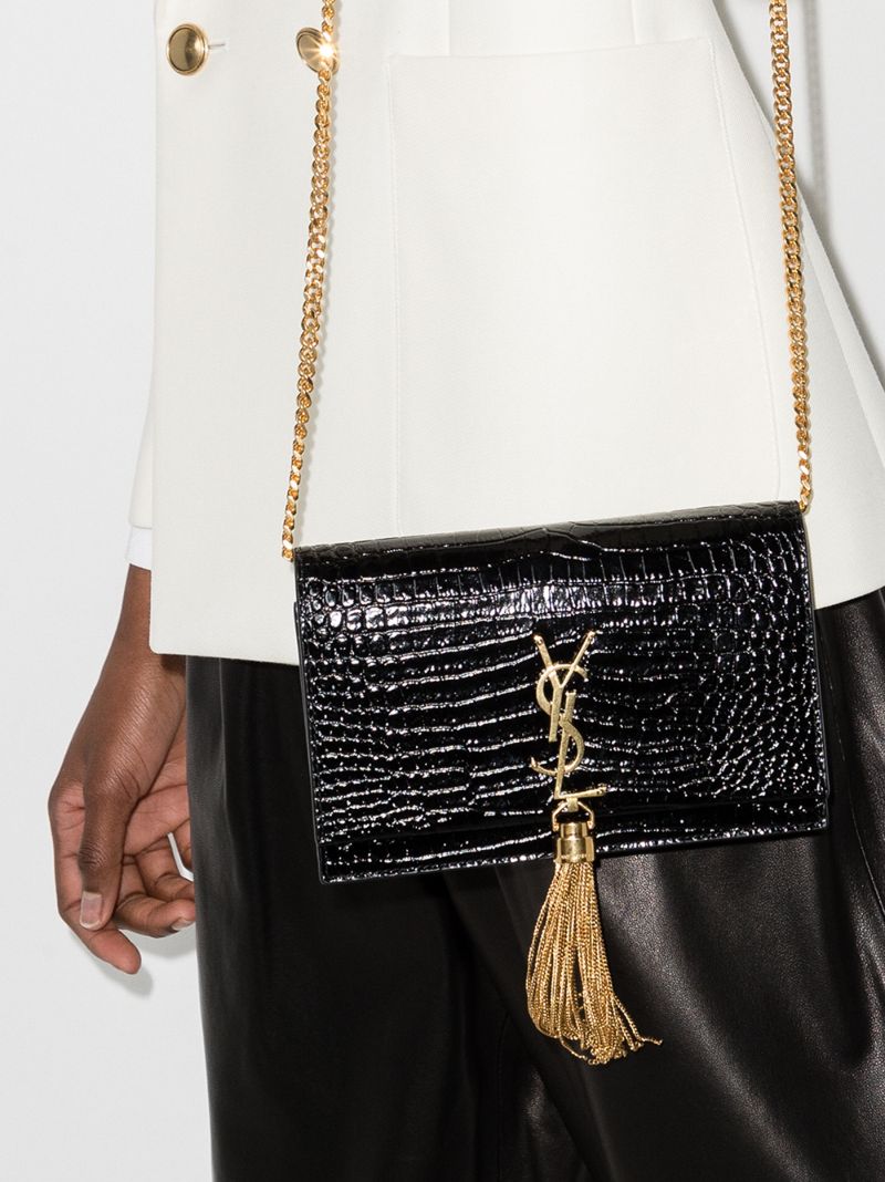 Black Kate Small Mock Croc Leather Shoulder Bag