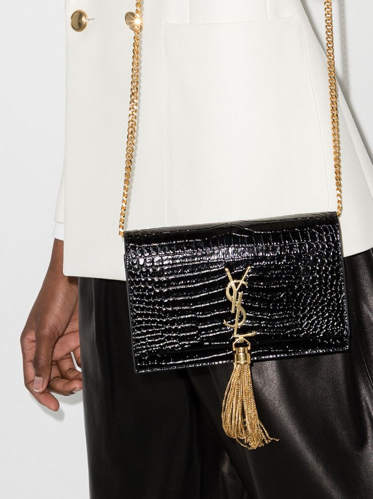 Black Kate Small Mock Croc Leather Shoulder Bag