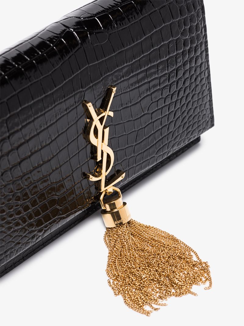 Black Kate Small Mock Croc Leather Shoulder Bag