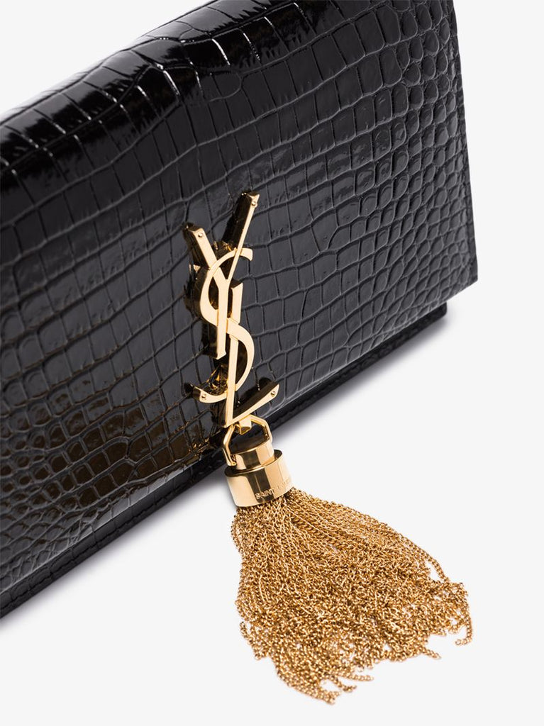 Black Kate Small Mock Croc Leather Shoulder Bag