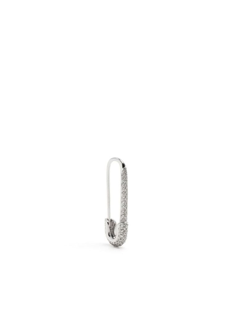 18k White Gold Safety Pin Diamond Earring