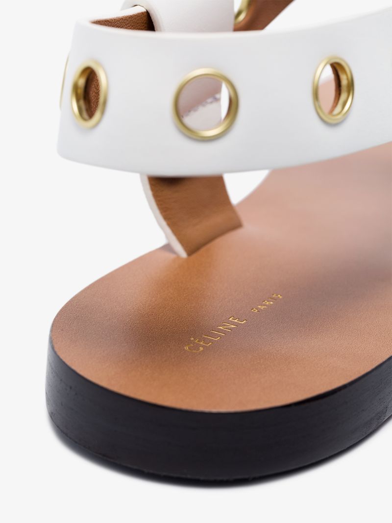White Leather Gold Rivet Flat Sandals