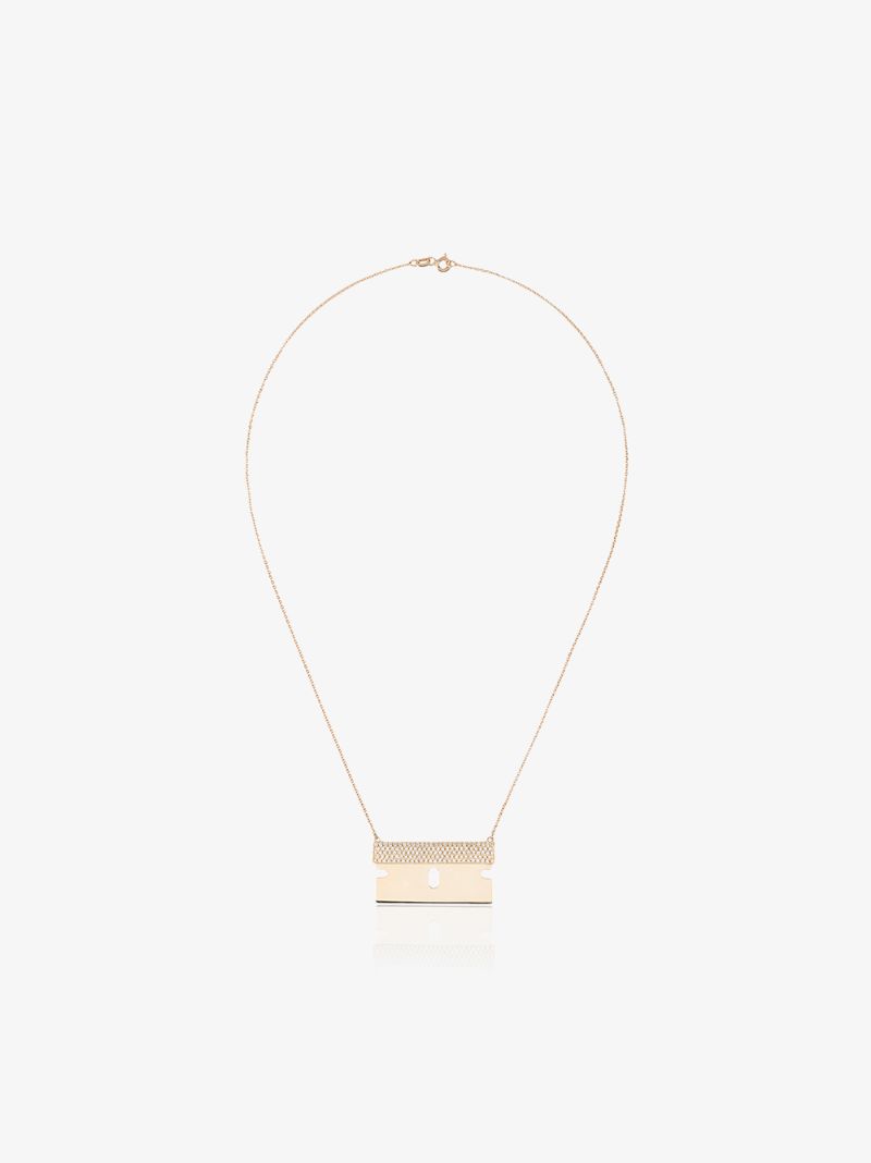 18k Yellow Gold and Diamond Razor Blade Necklace