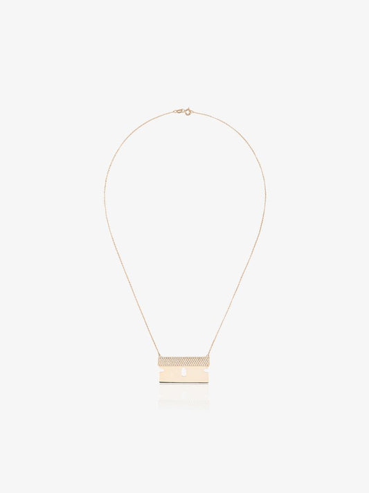 18k Yellow Gold and Diamond Razor Blade Necklace